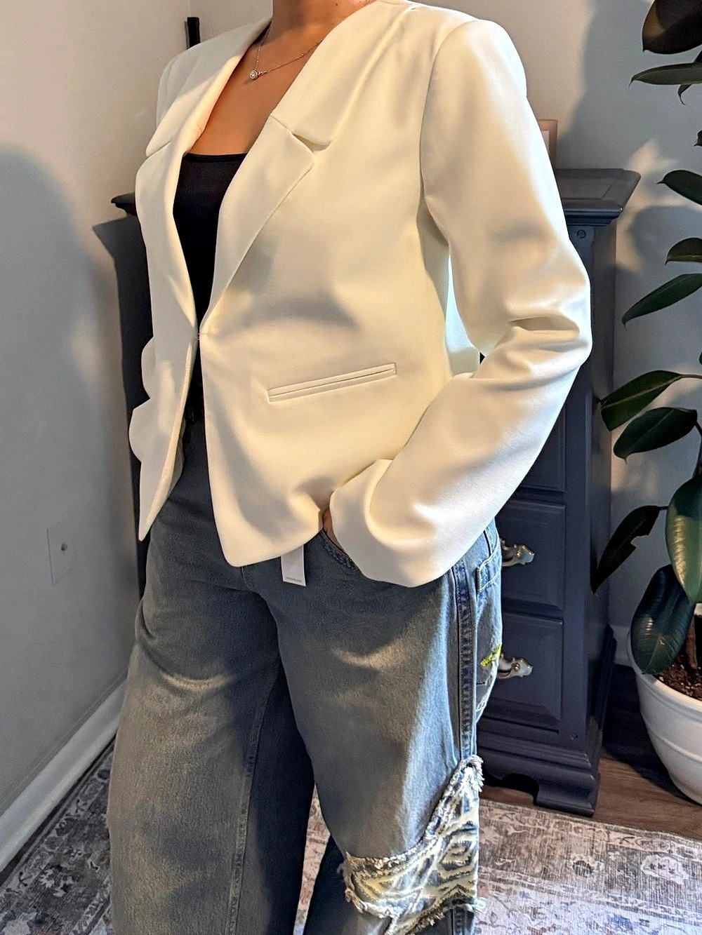 Trina Turk Rebel Jacket Tailored Blazer White Large NWT Sz.L